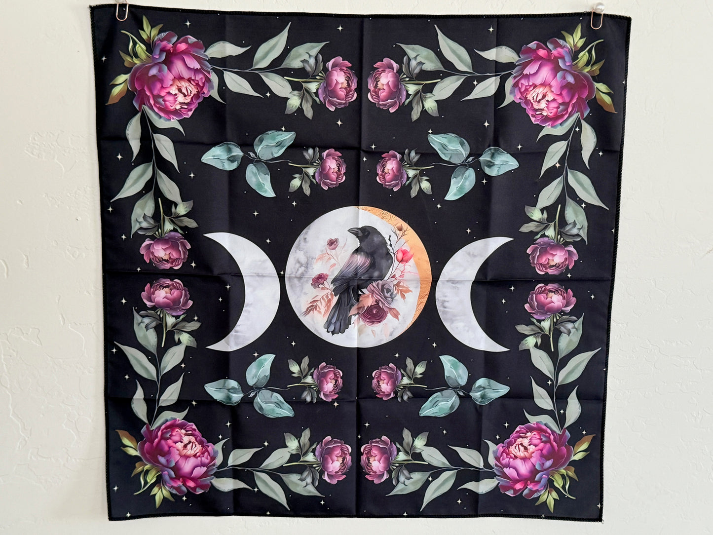 Raven's Moon & Lavender Peony Altar Cloth | Wisdom, Intuition, and Spiritual Tranquility