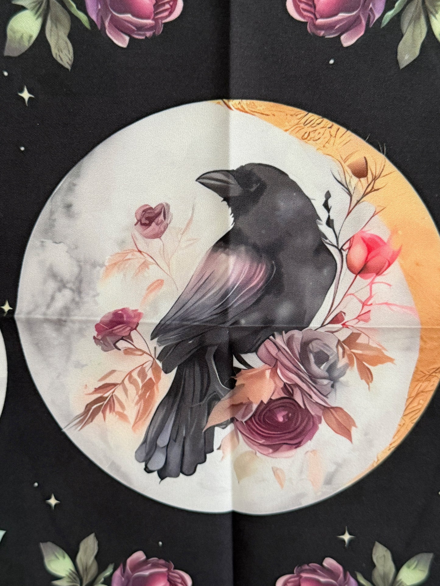 Raven's Moon & Lavender Peony Altar Cloth | Wisdom, Intuition, and Spiritual Tranquility