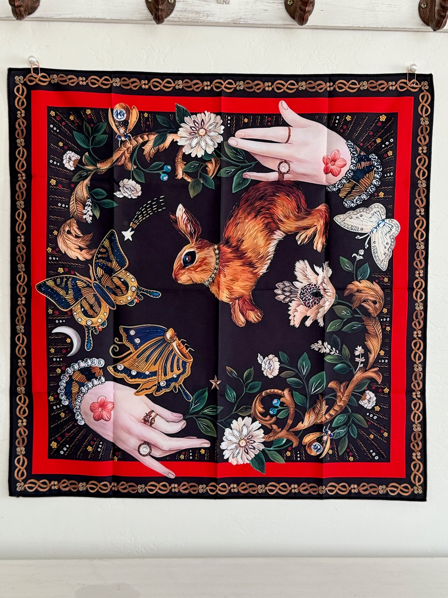 Tarot Altar Cloth - Hands, Rabbit, Butterflies - Metaphysical Space