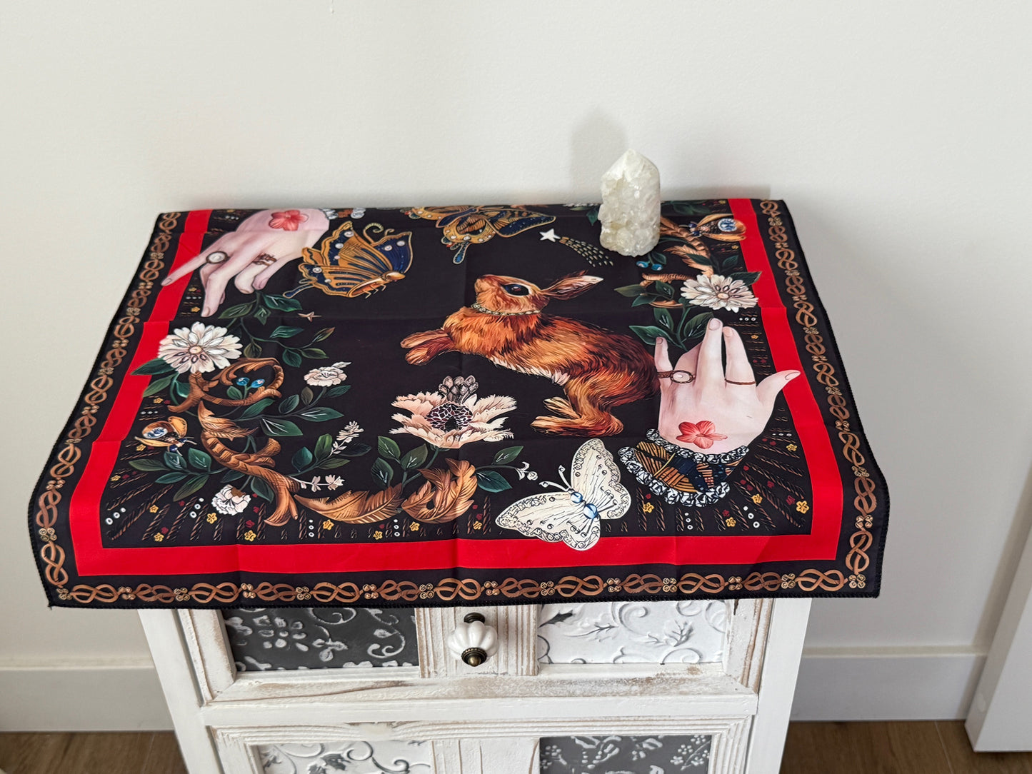 Tarot Altar Cloth - Hands, Rabbit, Butterflies - Metaphysical Space