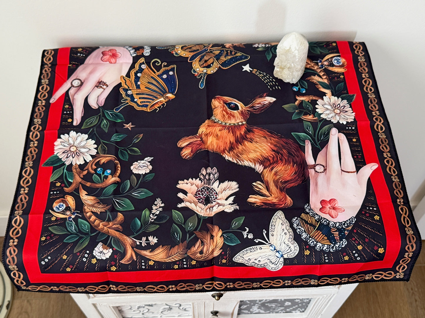 Tarot Altar Cloth - Hands, Rabbit, Butterflies - Metaphysical Space