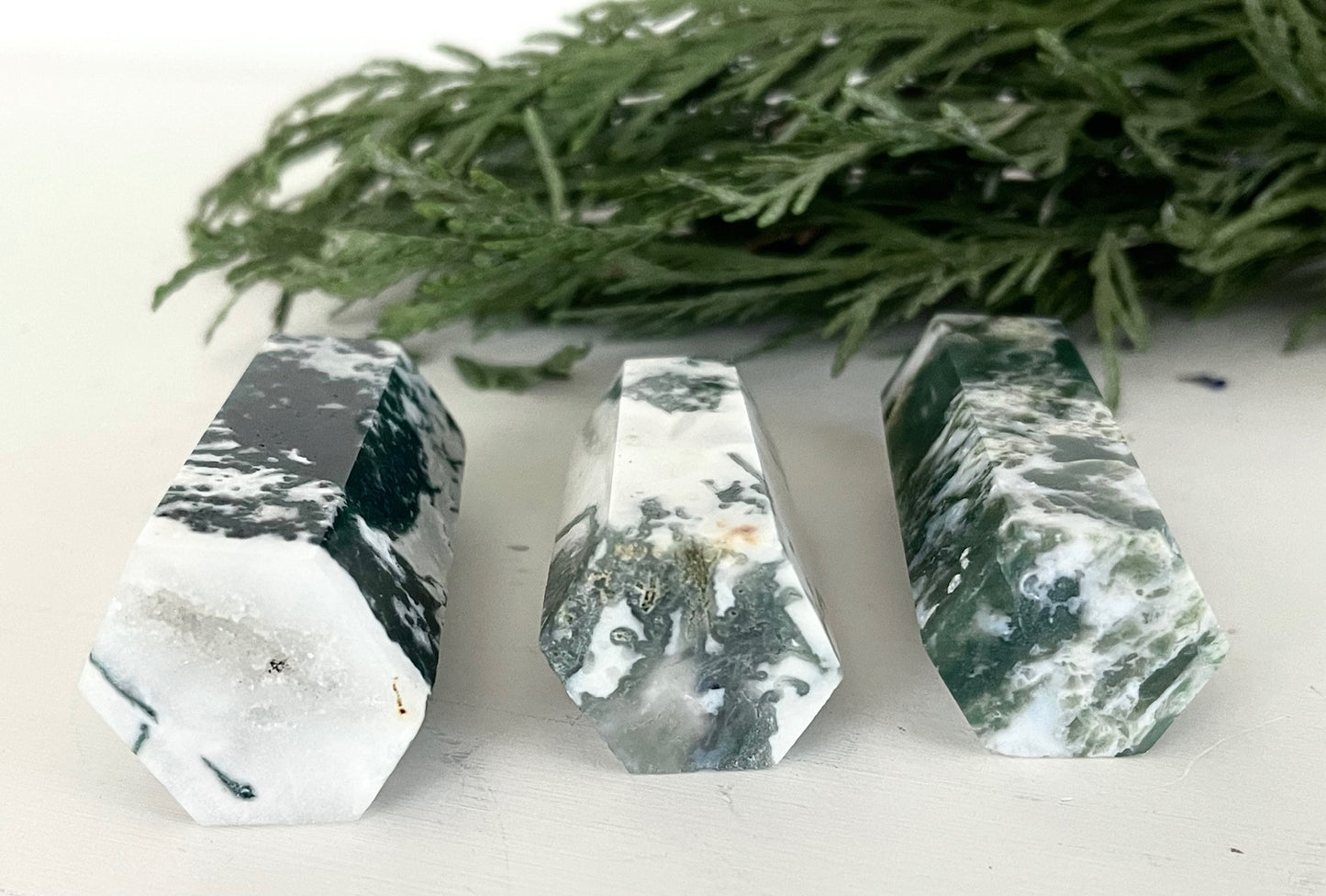 Moss Agate Crystal Point / Tower