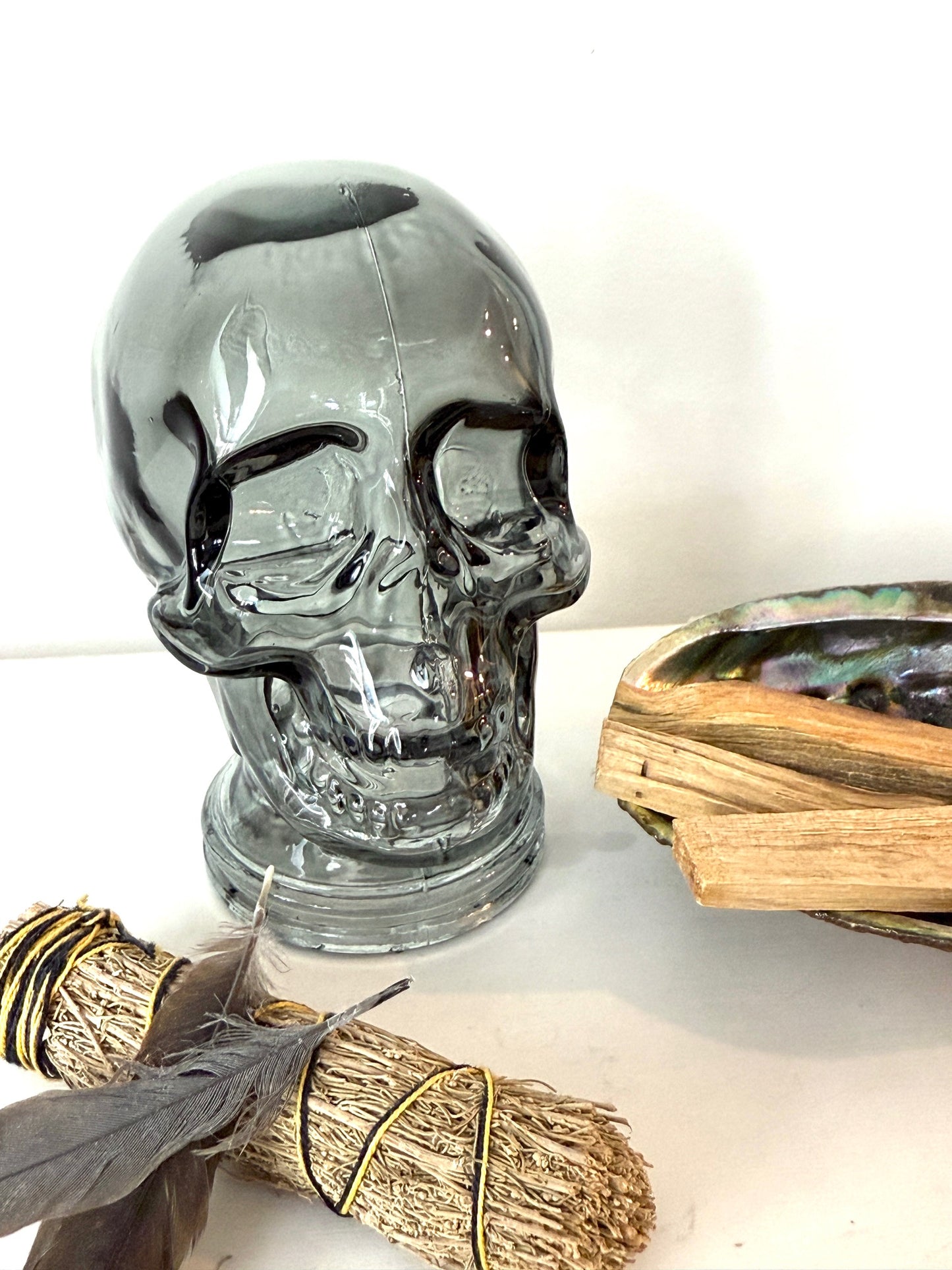 Transparent Grey Glass Skull – Hollow 5" Decorative Crystal Head
