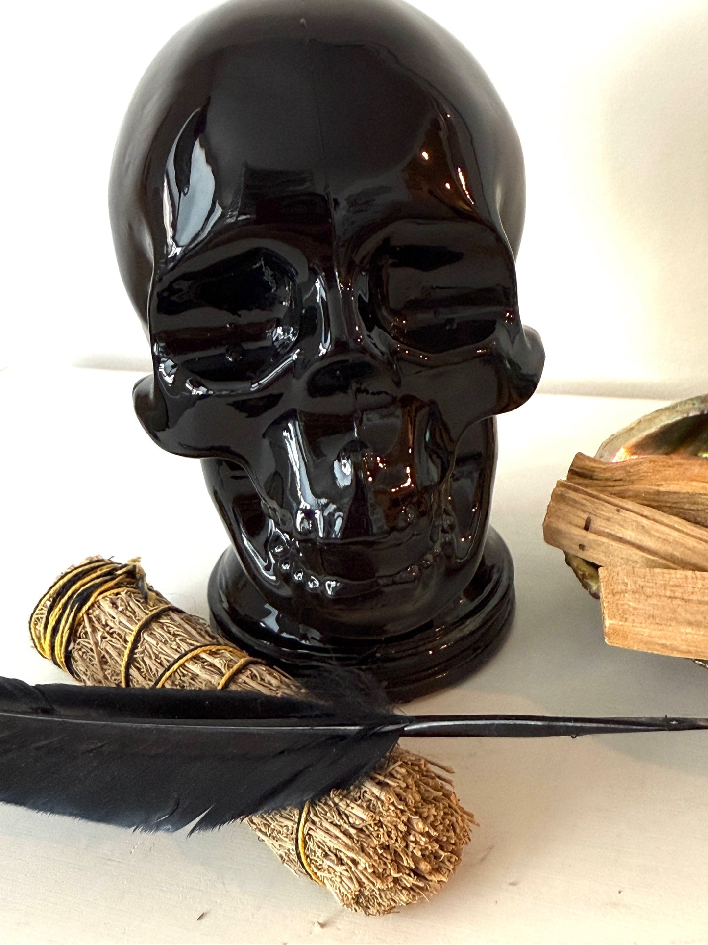 Black Glass Skull – Hollow 5" Decorative Crystal Head