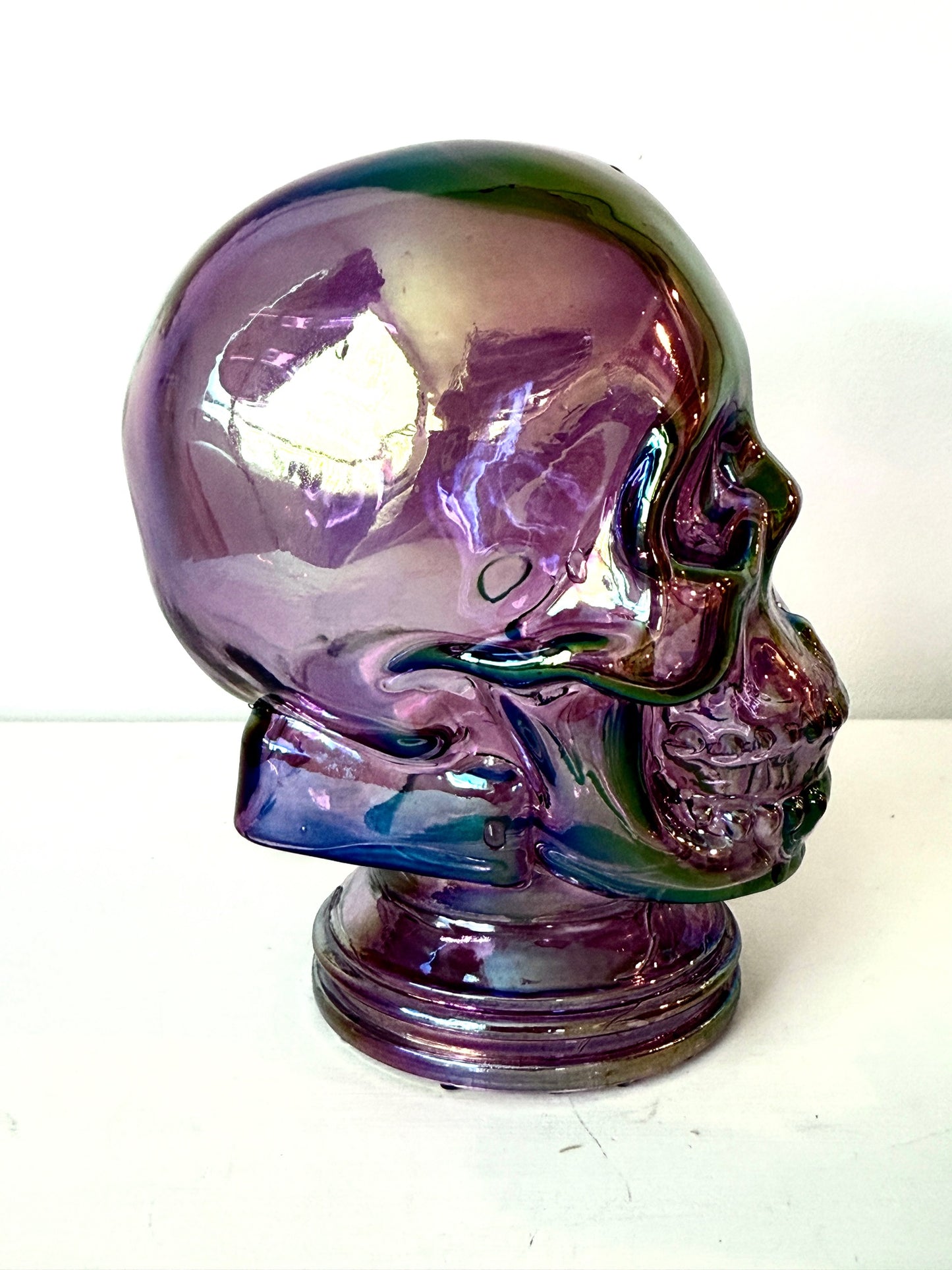 Iridescent Purple Glass Skull – 5" Hollow Decorative Accent