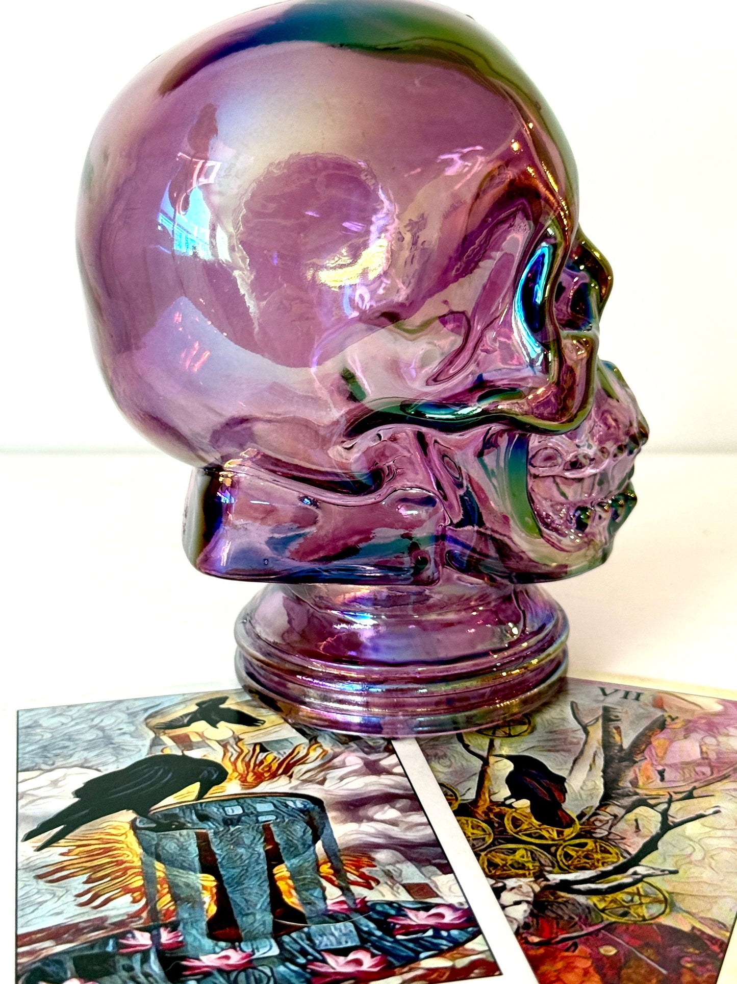 Iridescent Purple Glass Skull – 5" Hollow Decorative Accent