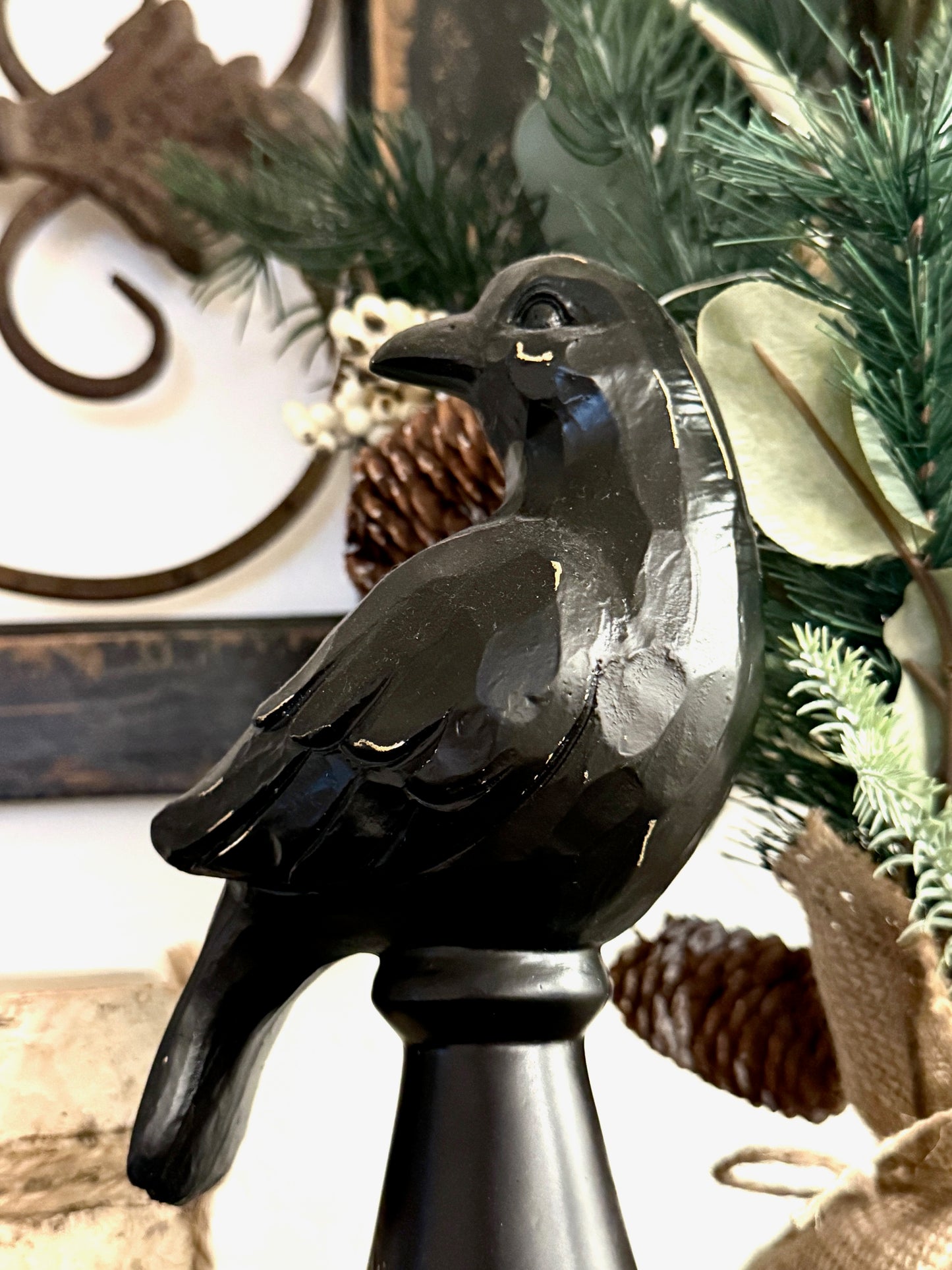 Martha Stewart All-Black Raven on Pedestal Décor – 10.5” Tall