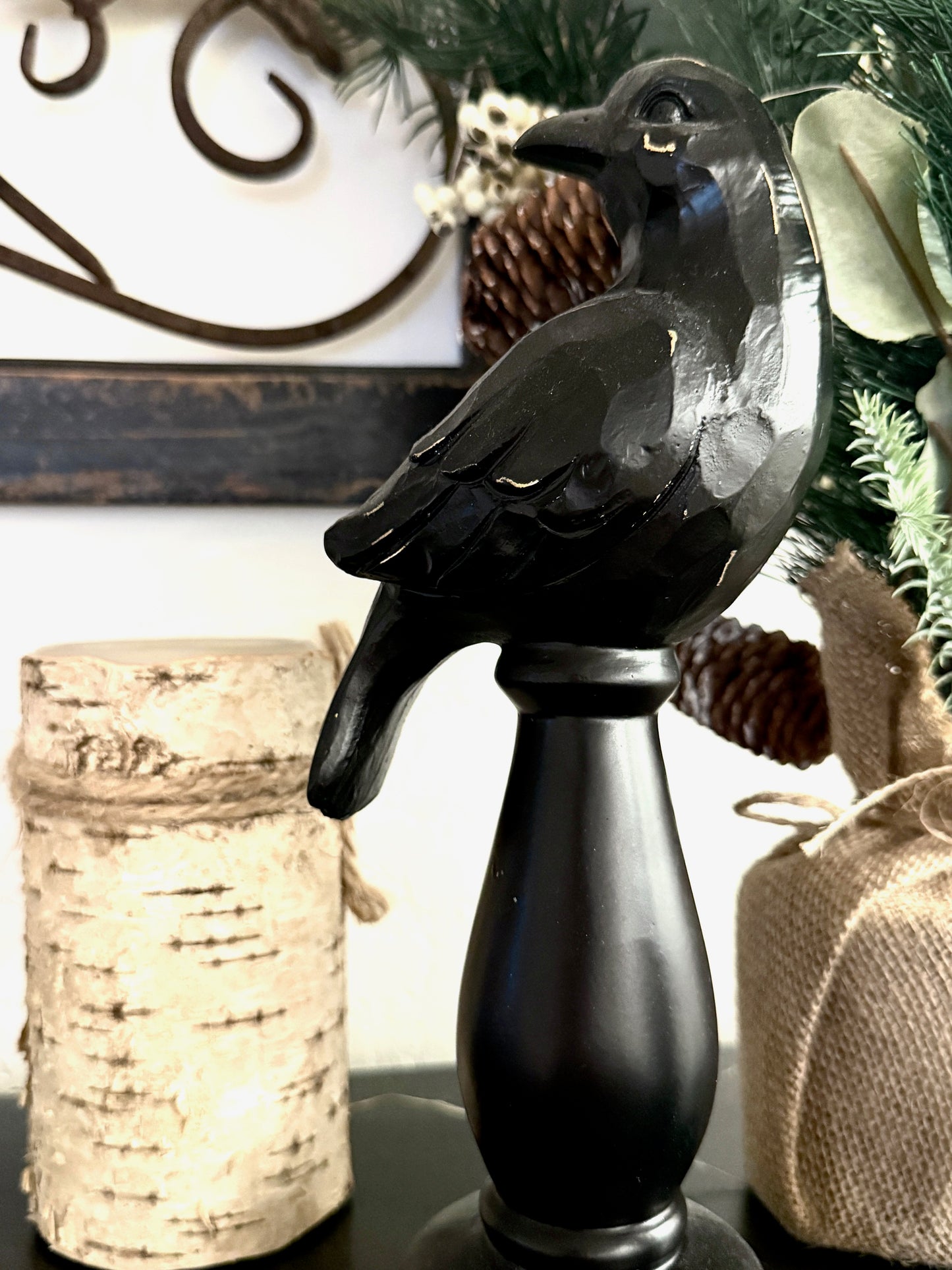 Martha Stewart All-Black Raven on Pedestal Décor – 10.5” Tall