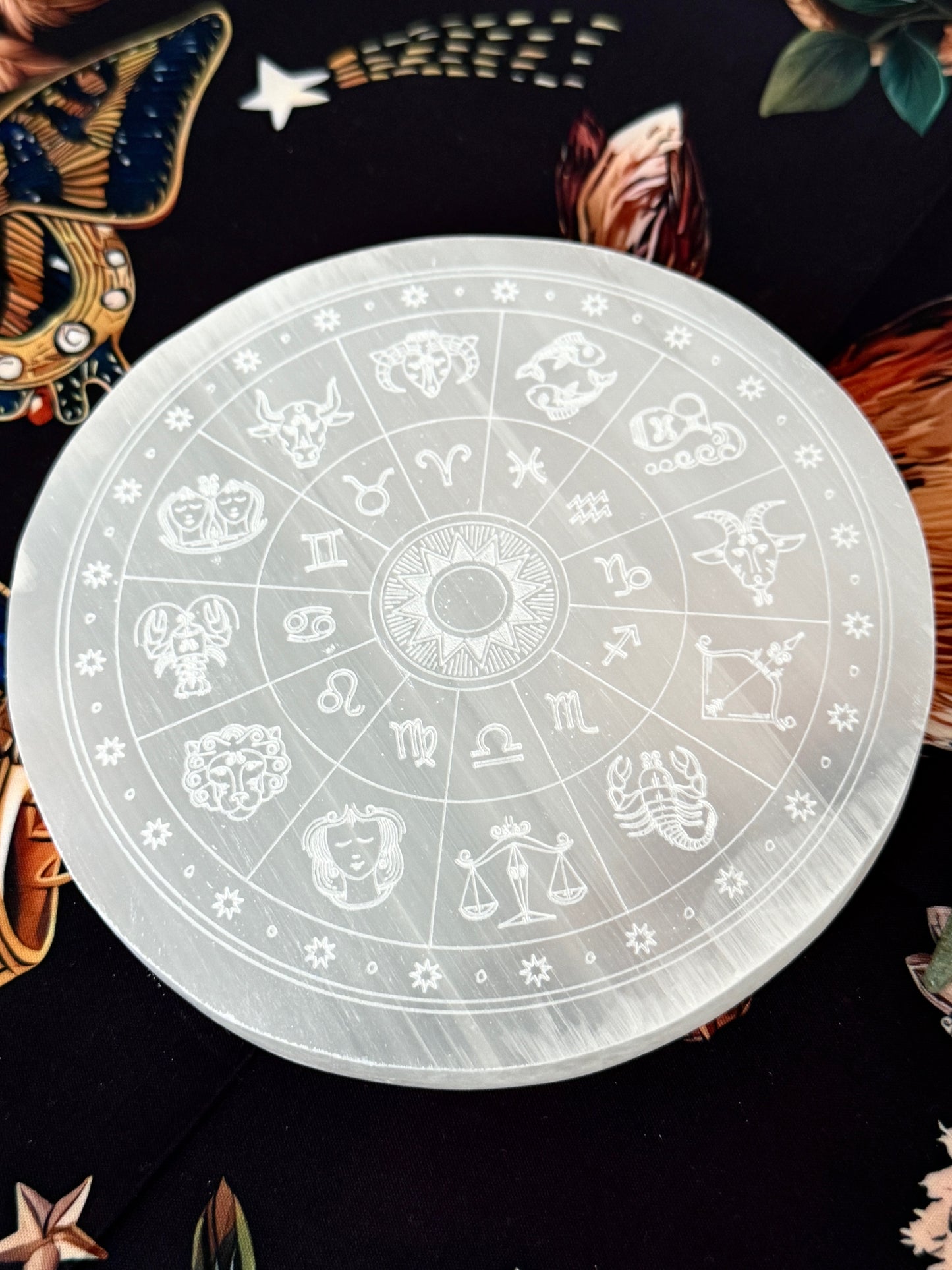 Selenite Zodiac Pendulum Plate