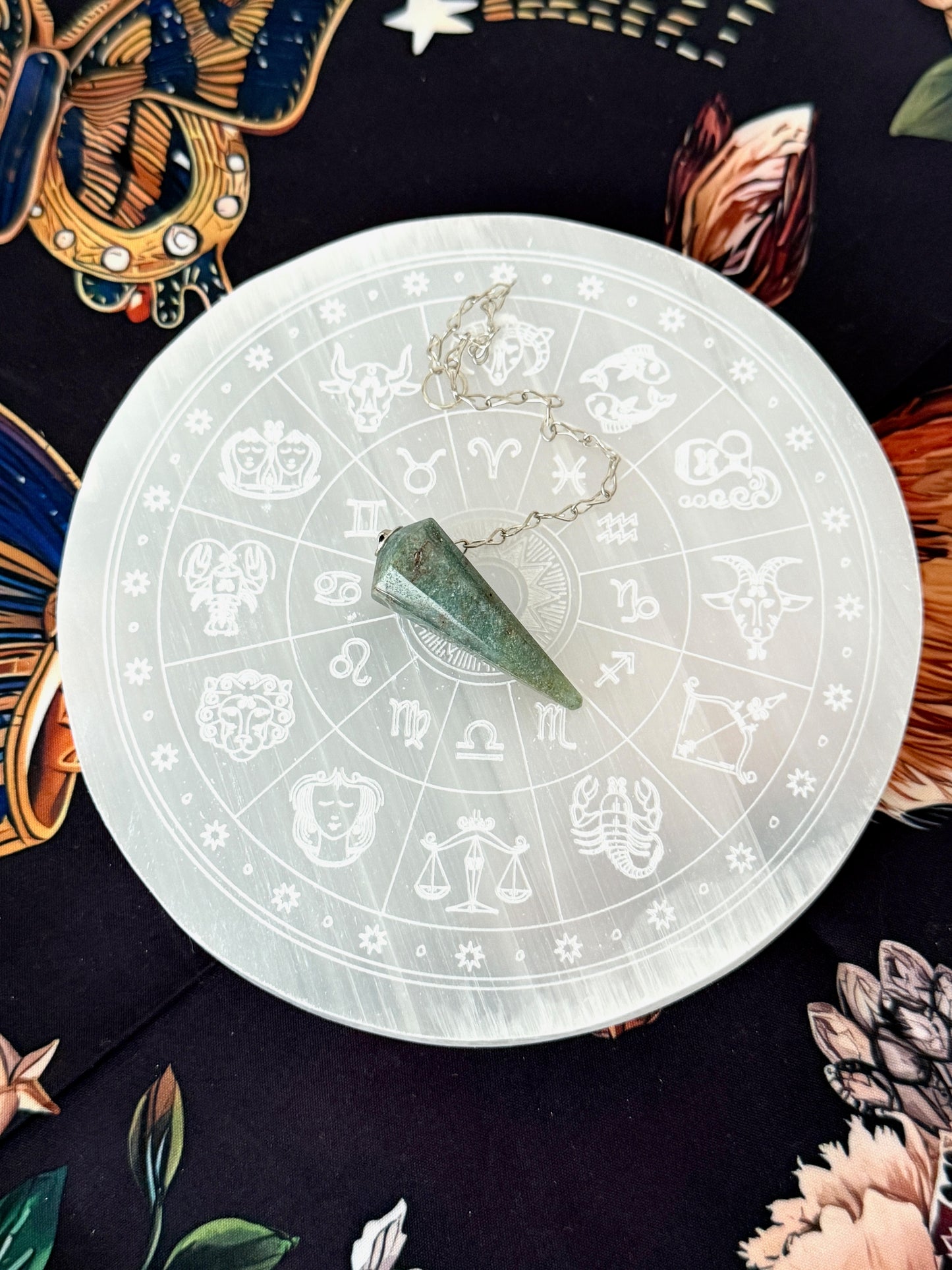 Selenite Zodiac Pendulum Plate