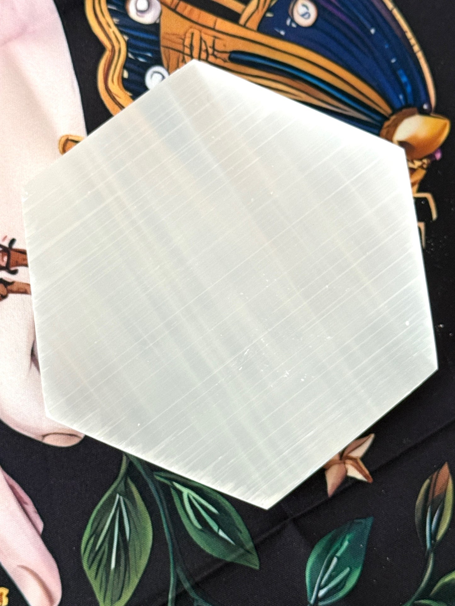 Selenite Moon Phase Charging Plate – Hexagonal 5" Crystal Cleansing Disc