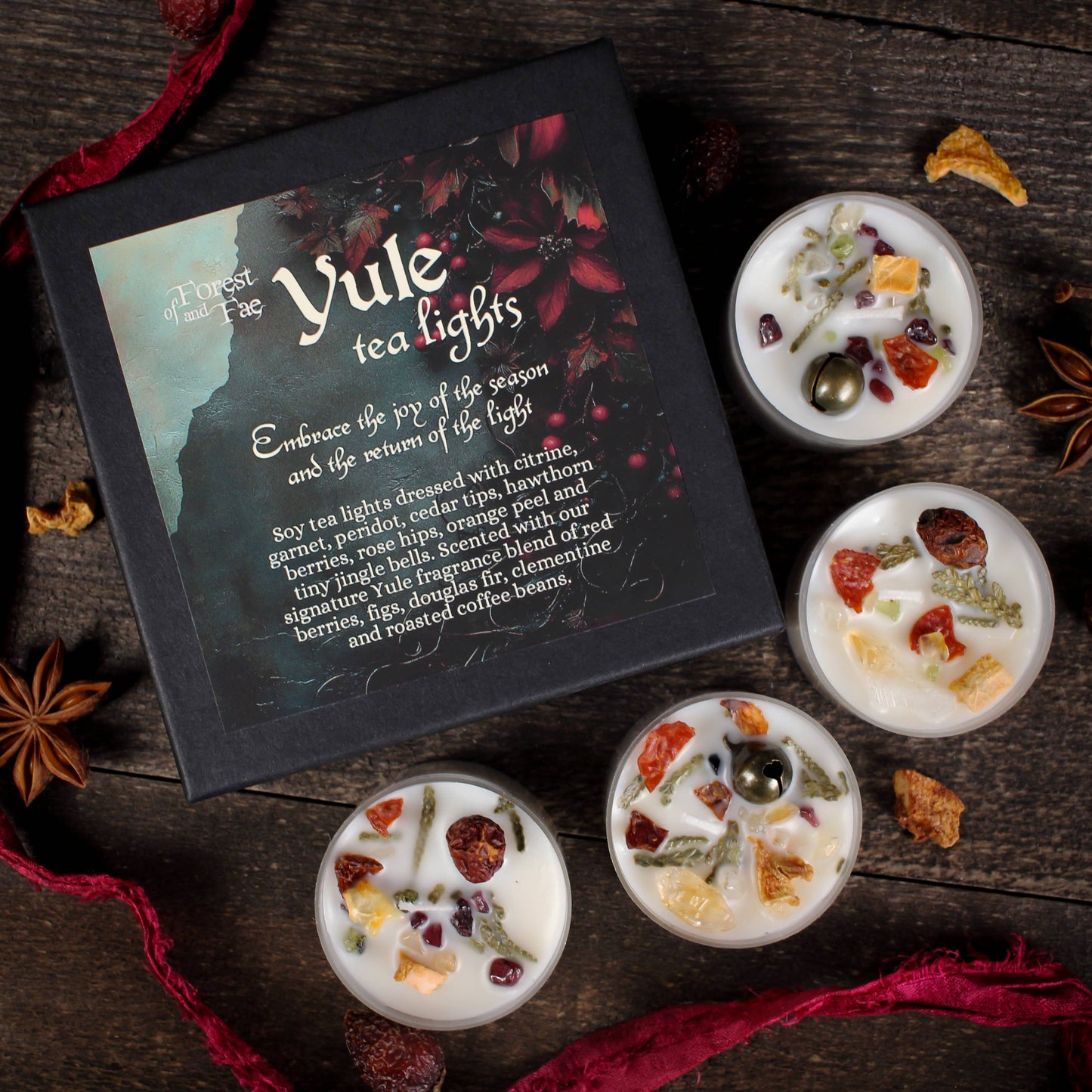 Yule Tea Lights - Herb & Crystal • Solstice • Christmas