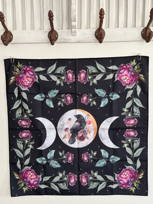 Raven's Moon & Lavender Peony Altar Cloth | Wisdom, Intuition, and Spiritual Tranquility