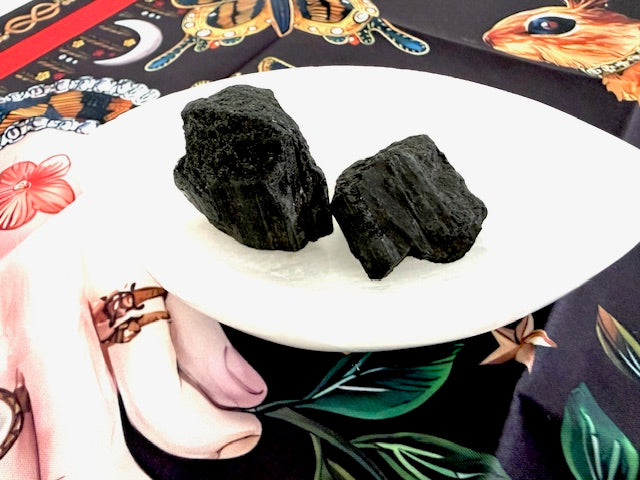 Rough Black Tourmaline Crystal, Striated Raw Tourmaline