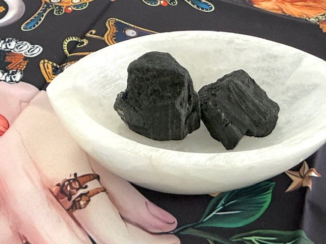 Rough Black Tourmaline Crystal, Striated Raw Tourmaline