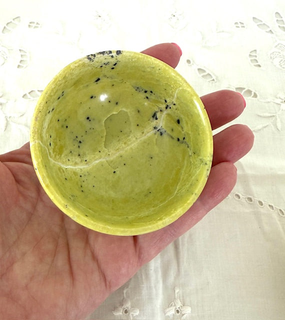 Serpentine with Pyrite Offer Bowl - 3" - Grounding, Renewal & Earth Magic
