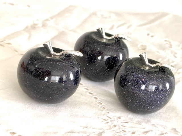 Blue Goldstone Apple — 1" Crystal for Wishes, Confidence & Sweet Success