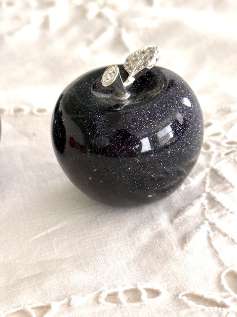 Blue Goldstone Apple — 1" Crystal for Wishes, Confidence & Sweet Success