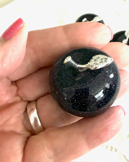 Blue Goldstone Apple — 1" Crystal for Wishes, Confidence & Sweet Success