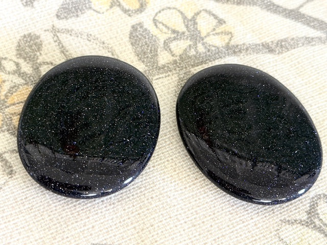 Blue Goldstone Palm Stone — 2" Crystal for Ambition, Confidence & Cosmic Calm