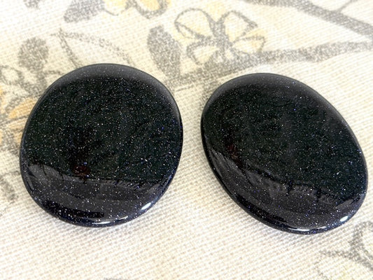 Blue Goldstone Palm Stone — 2" Crystal for Ambition, Confidence & Cosmic Calm