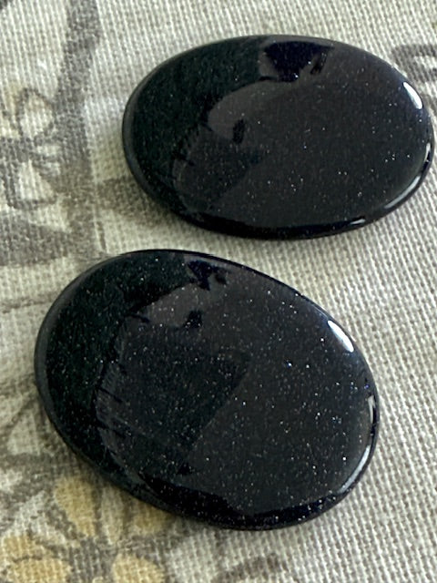 Blue Goldstone Palm Stone — 2" Crystal for Ambition, Confidence & Cosmic Calm