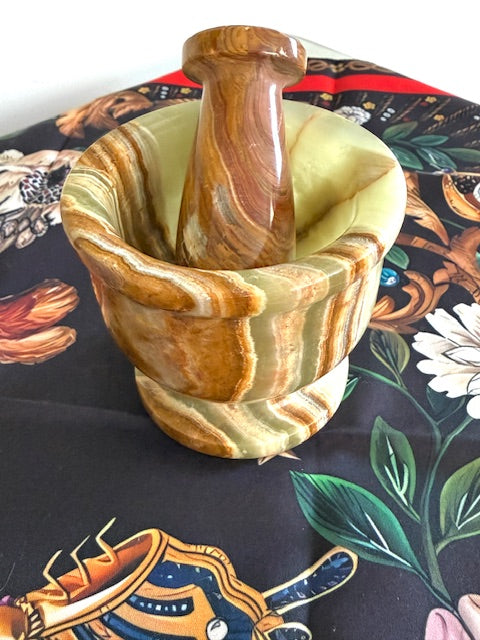 Green Onyx Mortar & Pestle — Hand‑Carved Stone for Herbs, Salt, Spices 2.5"