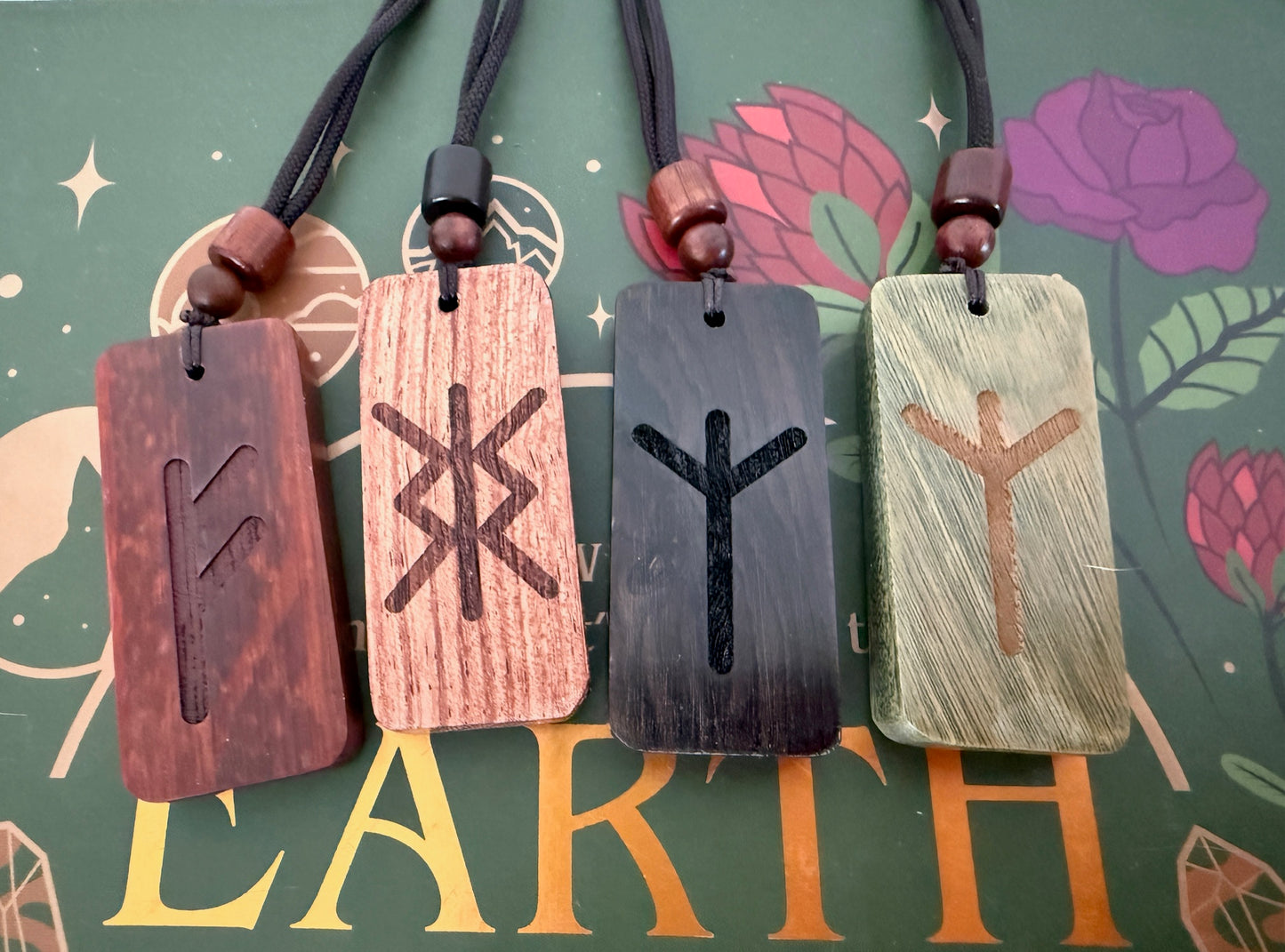 Rune Necklace - Laser Engraved Wooden Talisman - Unisex - Protection