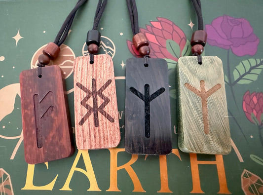 Rune Necklace - Laser Engraved Wooden Talisman - Unisex - Protection