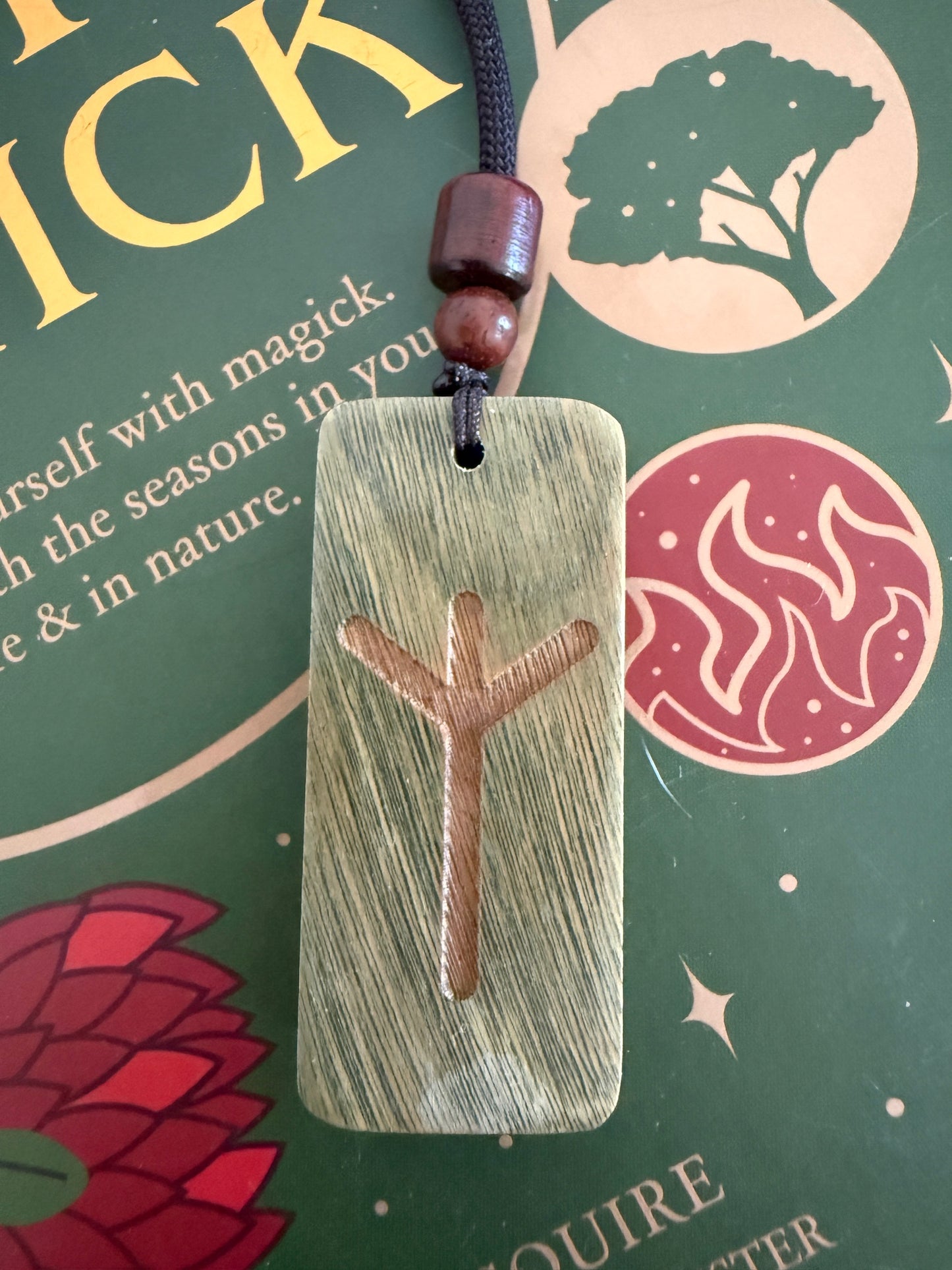 Rune Necklace - Laser Engraved Wooden Talisman - Unisex - Protection