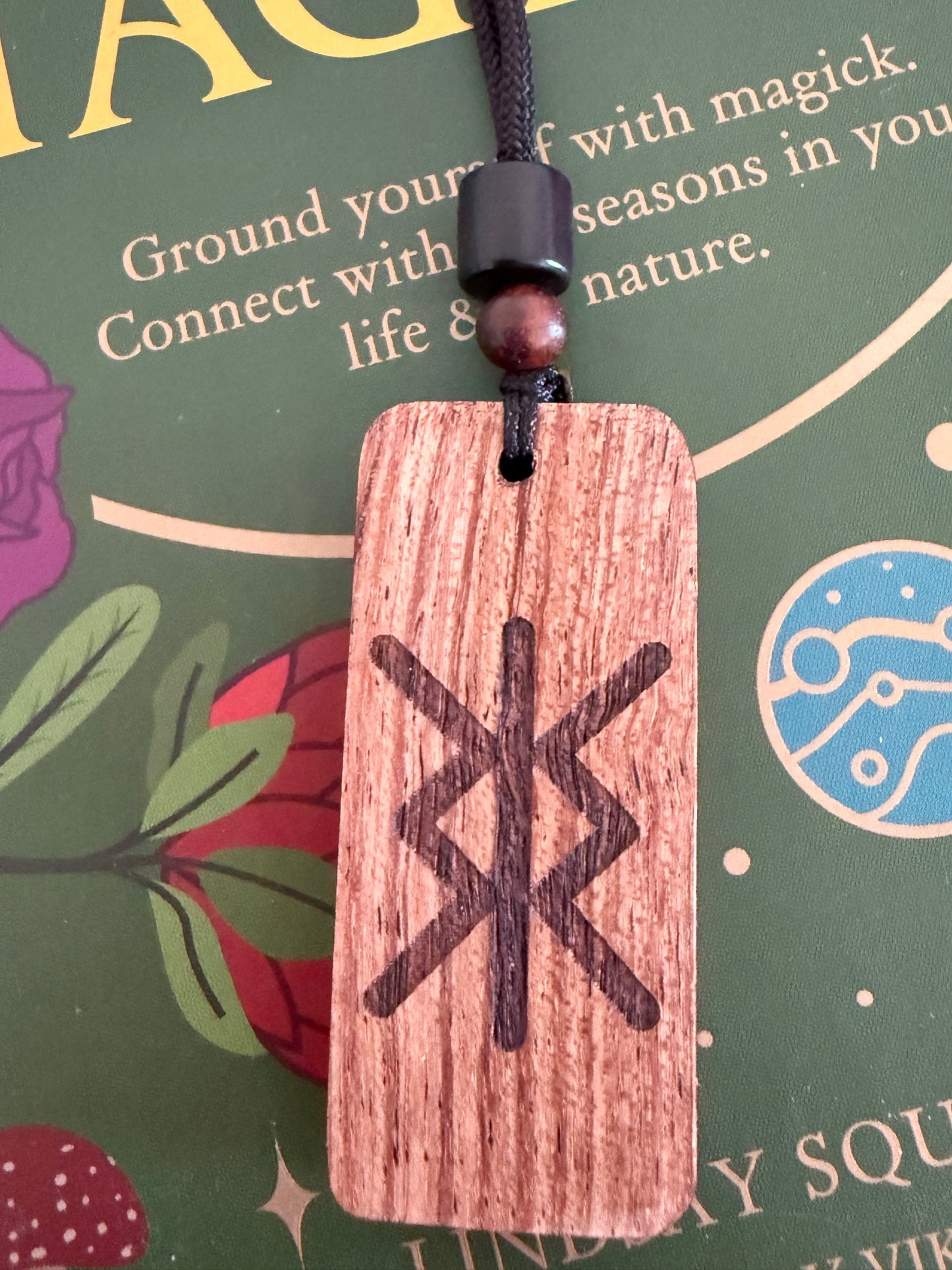 Rune Necklace - Laser Engraved Wooden Talisman - Unisex - Protection
