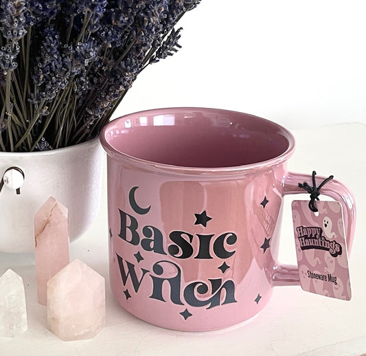 lifestyle photo of mug with crystals and lavender