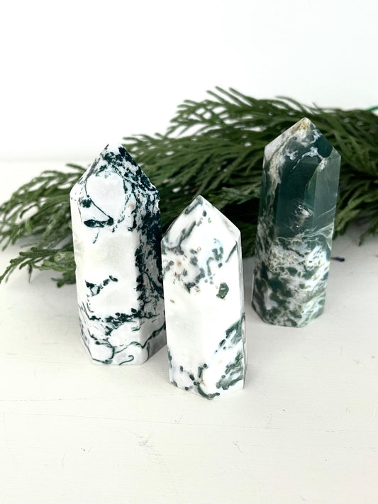 Moss Agate Crystal Point / Tower