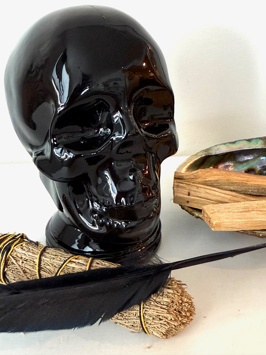 Black Glass Skull – Hollow 5" Decorative Crystal Head