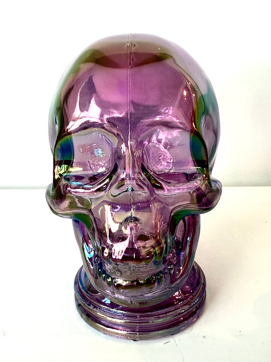 Iridescent Purple Glass Skull – 5" Hollow Decorative Accent