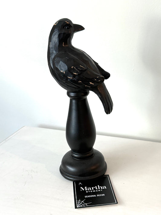 Martha Stewart All-Black Raven on Pedestal Décor – 10.5” Tall