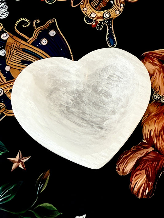 Heart-Shaped Selenite Charging Bowl – 4" Crystal Cleansing Dish