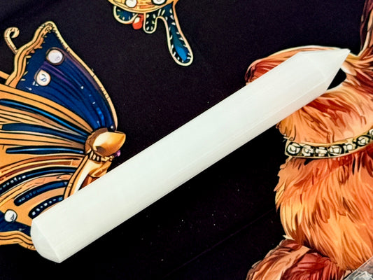 Selenite Wand – 5" Pointed Tip & Rounded End for Energy Work & Cleansing