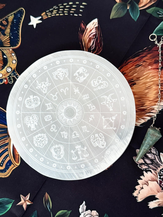 Selenite Zodiac Pendulum Plate