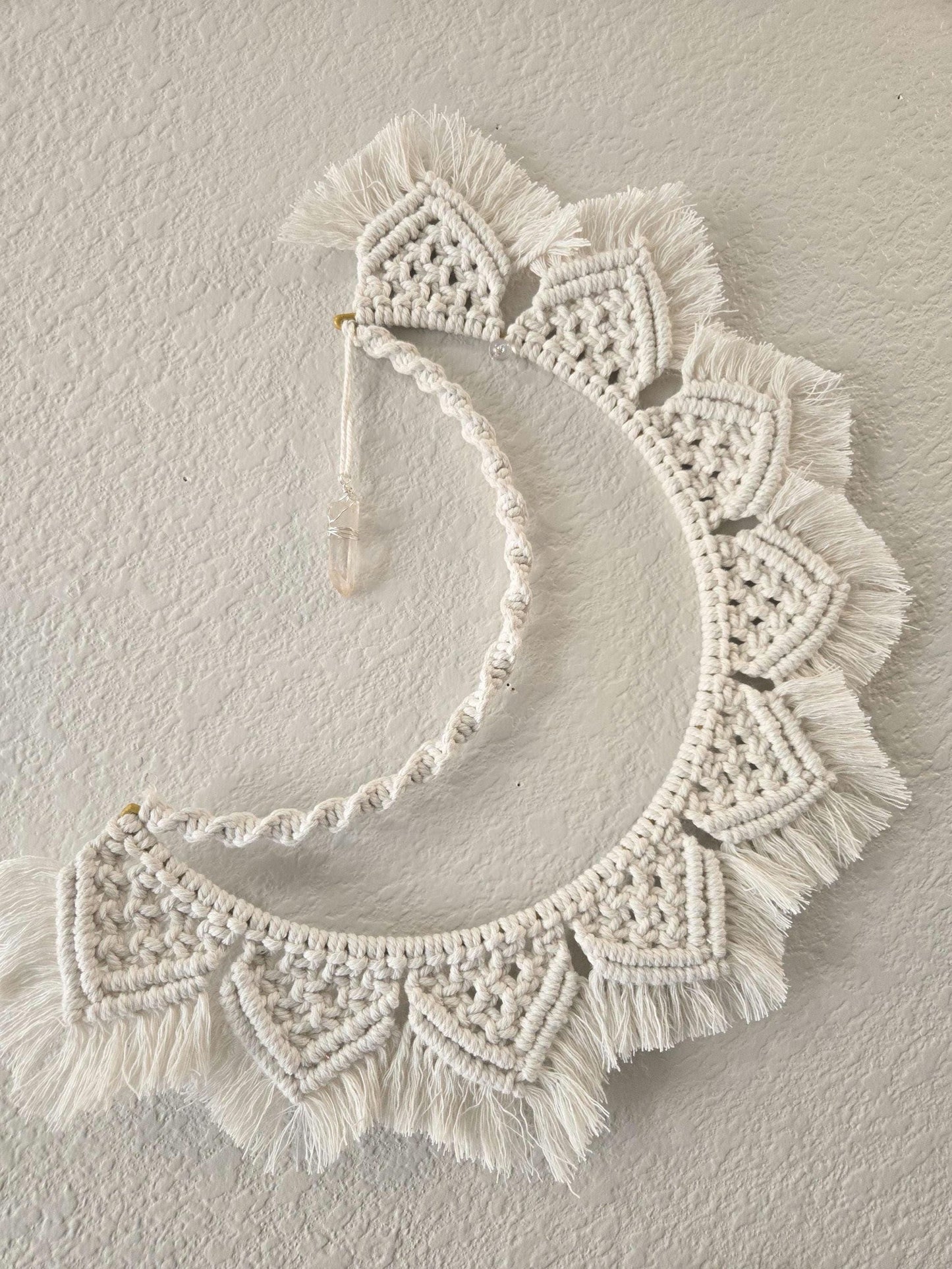 Crescent Moon Keeper Macrame Moon Wall Hanging | Woven Instinct, Raw Quartz