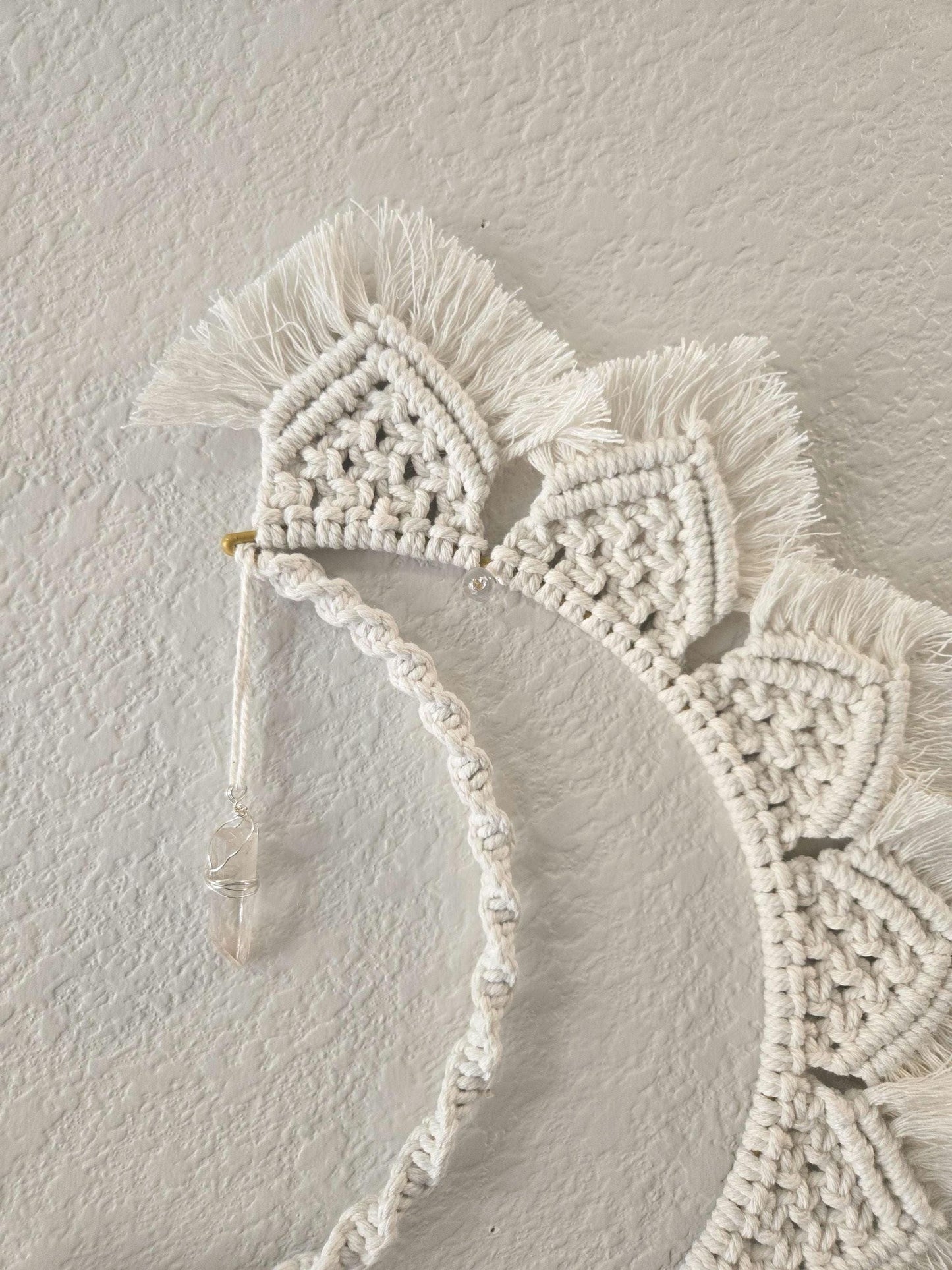 Crescent Moon Keeper Macrame Moon Wall Hanging | Woven Instinct, Raw Quartz