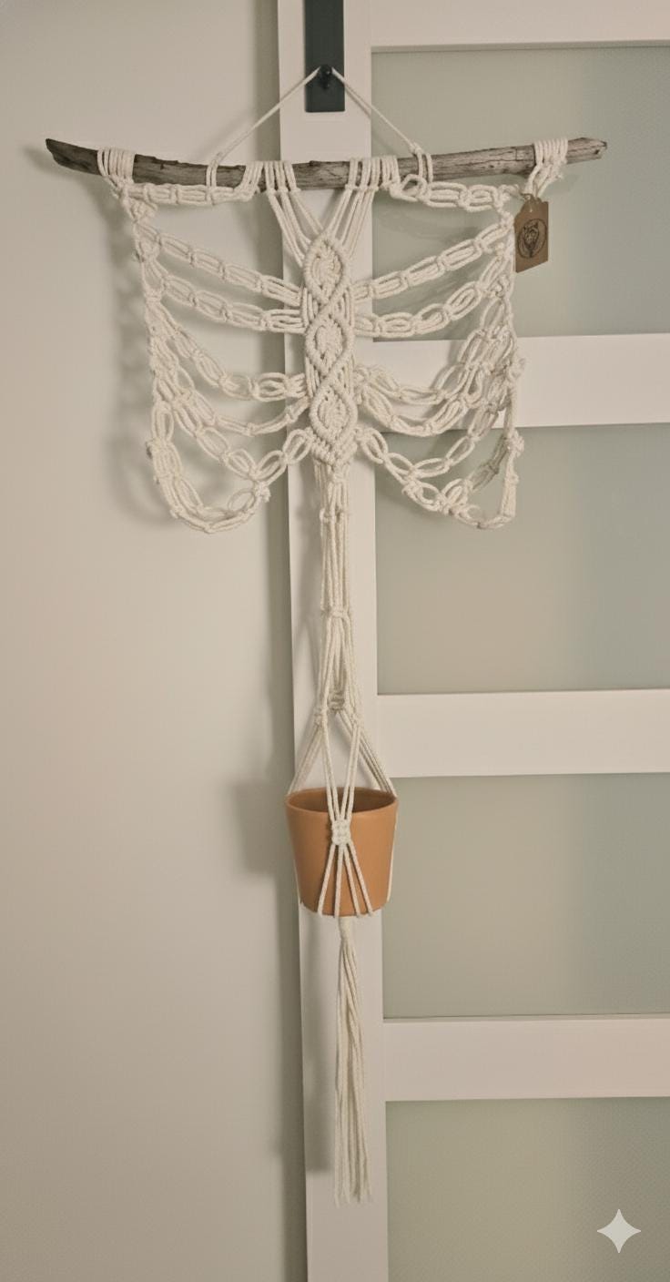 Macrame Skeleton Plant Hanger: Witchy Boho Spooky Decor