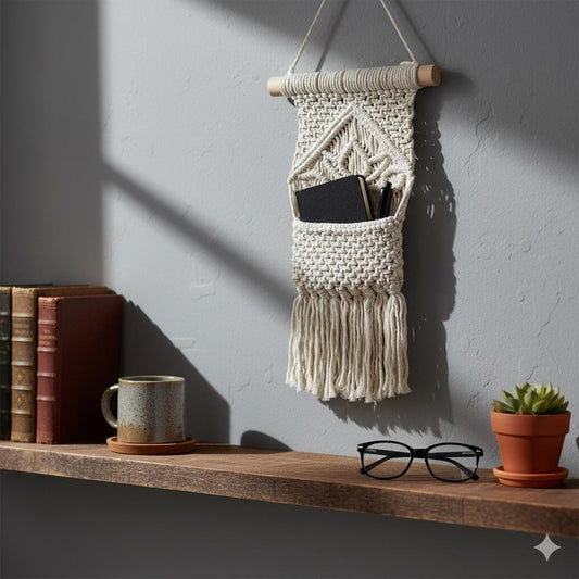 The Disciplined Drop Pocket Macrame Wall Organizer | Clutter Control, Raw Focus